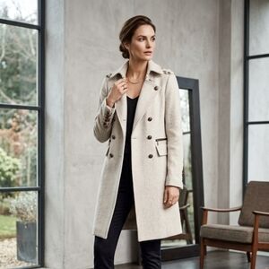 Women's Zara Beige Military Style Double-Breasted Wool Coat Small Like New